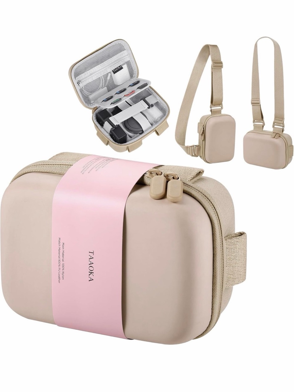 TAAOKA Beige Hard Shell Electronics Organizer Crossbody Case